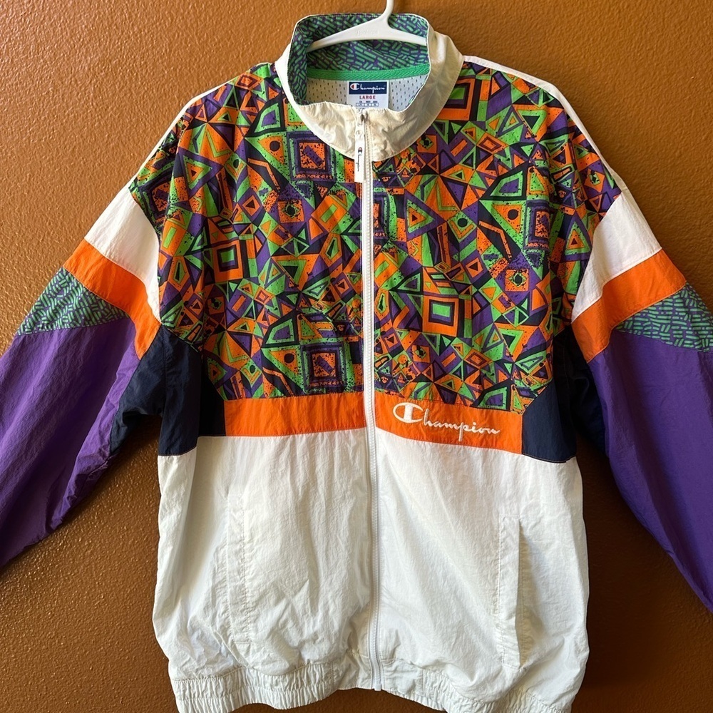 Champion X MTV Men's Colorful Geometric Windbreaker Size Large Amazing Condition - Picture 6 of 15